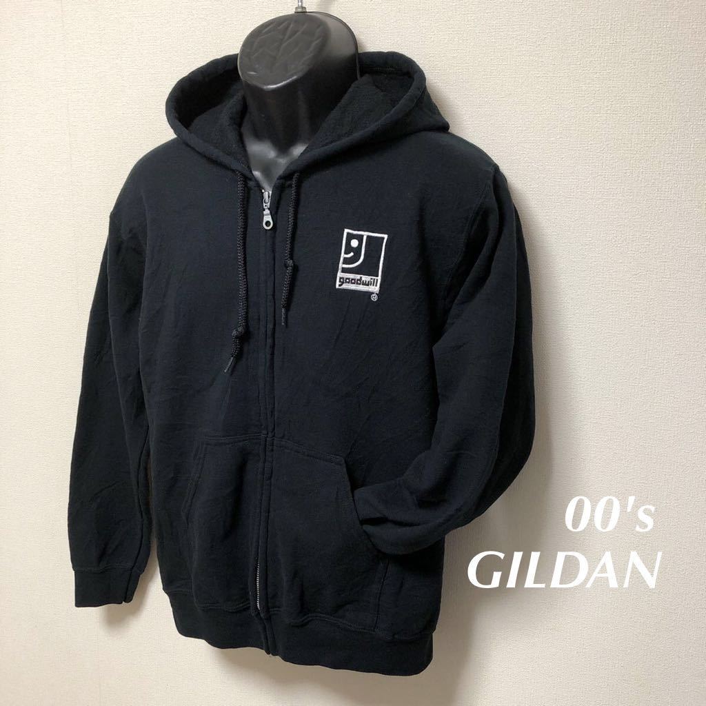 00's /GILDAN◇ギルダン /メンズS スウェット パーカー ジャケット 黒 フーディー 裏起毛 刺繍 goodwill 企業 ビンテージ USA古着拍卖
