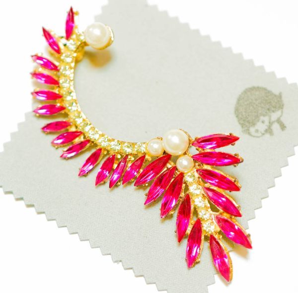 イヤカフ 羽根 大型 パール 桃 ピンク ストーン ピアス イヤーカフス アクセサリー ウィング拍卖