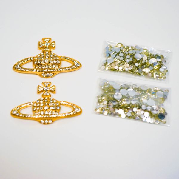 オーブ クリスタル 素材 チャーム 金2個 ゴールド スマホカバー タバコケース パソコン拍卖