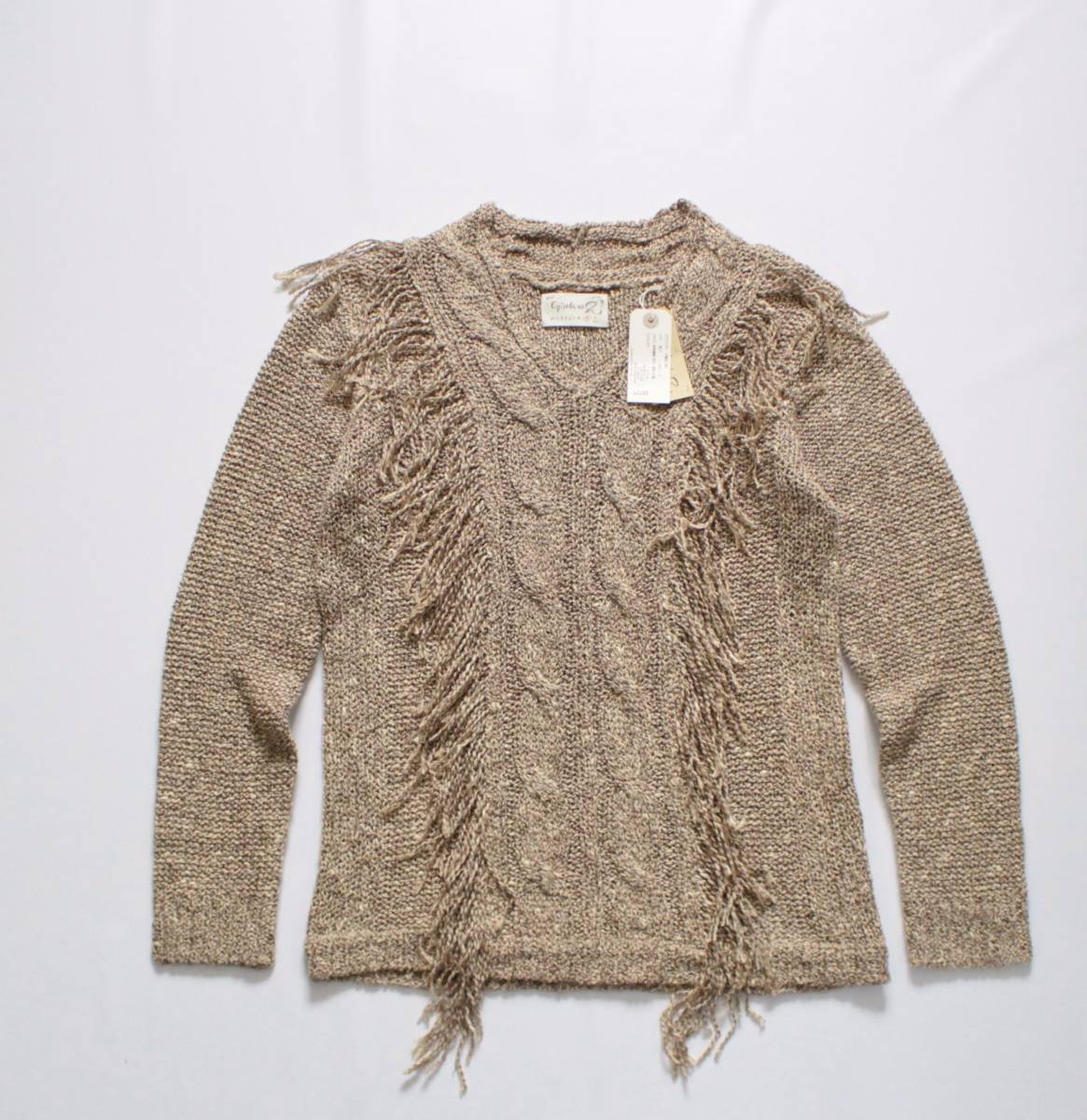 未使用【 Iroquois No., イロコイ エピソードナンバー 】3GG フリンジ ケーブル ニット セーター 1 EN02-00 定価\37,000 シルク混拍卖