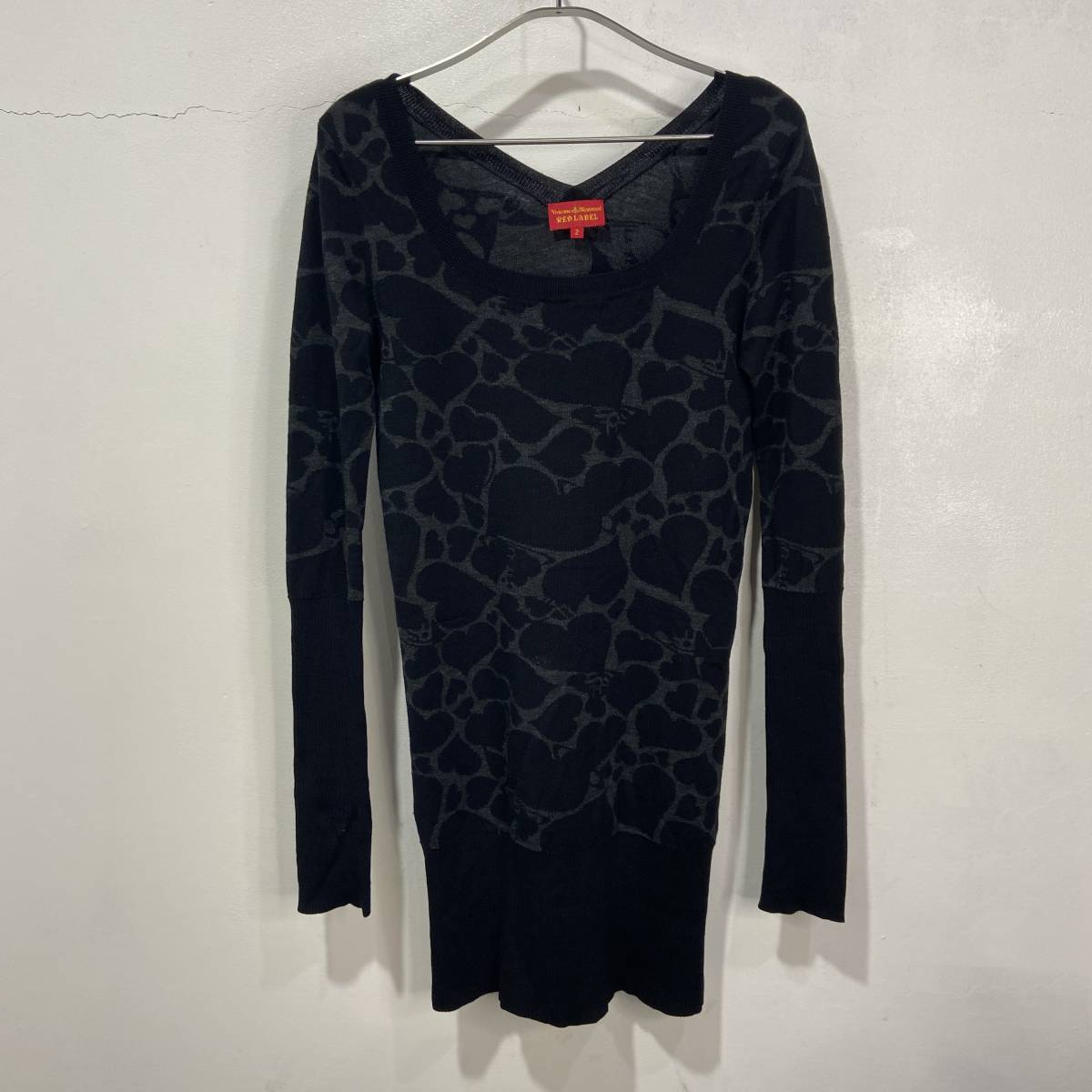 ☆送料無料☆Vivienne Westwood RED LABEL☆ハート総柄セーター☆ロングニット☆ワンピース☆2☆黒グレー☆A23拍卖