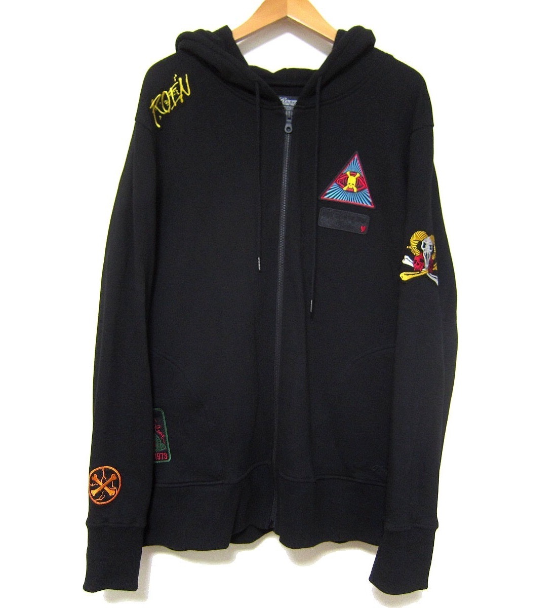 送料無料★ROEN スカル フリーメイソン ワッペン ビッグシルエット パーカー★サイズM 定価75000円 希少 黒 ブラック オーバーサイズ拍卖