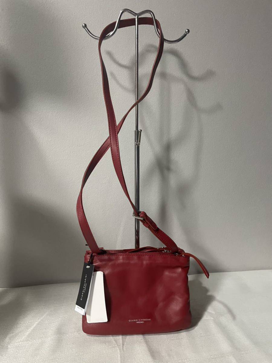 新品未使用ジャンニキャリーニ(GIANNI)ショルダー鞄赤レディース通勤仕事旅行拍卖