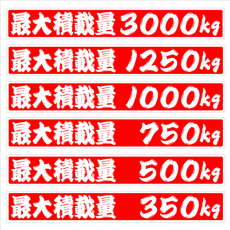 最大積載量ステッカー 25センチ 赤 ひげ文字 2枚組拍卖