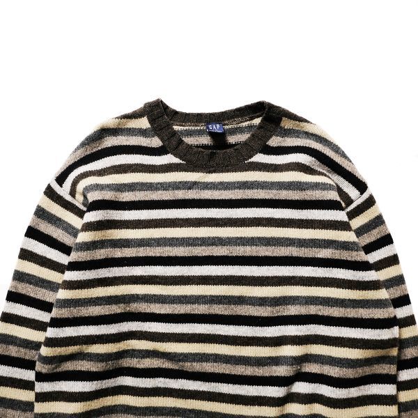 00's ギャップ GAP ボーダー クルーネック ウール ニットセーター (L) 茶系 マルチカラー 00年代 旧タグ オールド 2002年モデル拍卖