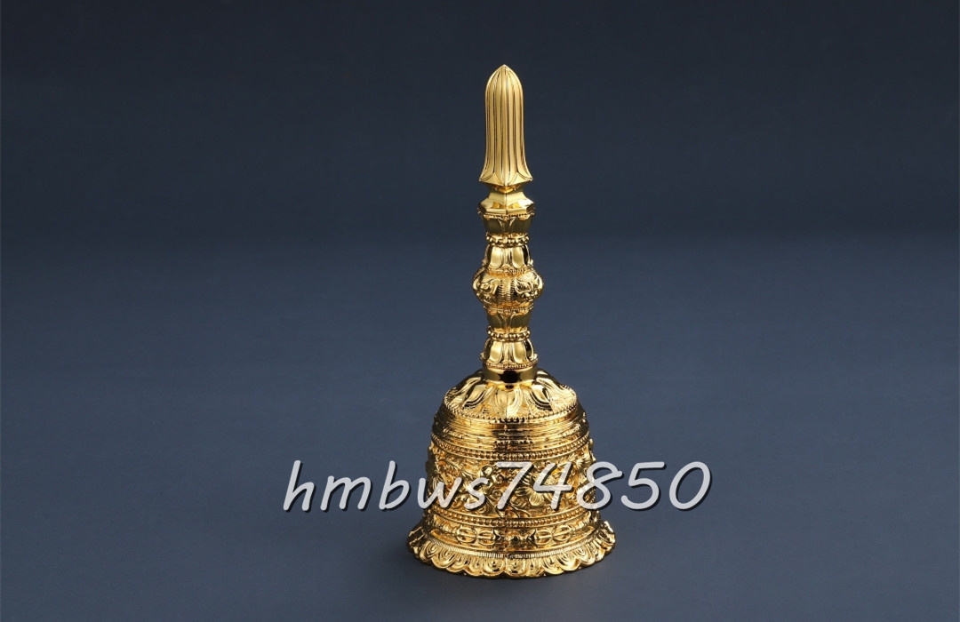 「密教法具 寺院仏具」 真言宗 独鈷鈴 金剛鈴 仏教工芸品 筋彫り 真鍮製 24K 金メッキ加工 蓮華型法具拍卖