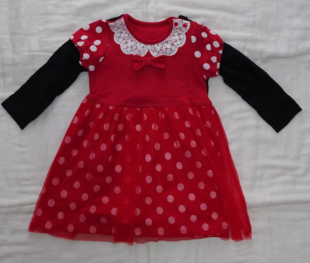 【値下げ】ディズニー ミニー ベビー服 ワンピース ドレス 80サイズ ハロウィーン ディズニーランドに♪女の子 黒ロンT セット☆ベルメゾン拍卖