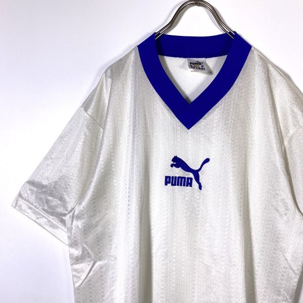 PUMA プーマ 半袖シャツ スポーツウエア S~Mサイズ 白 ストライプ柄 メンズ サッカー拍卖