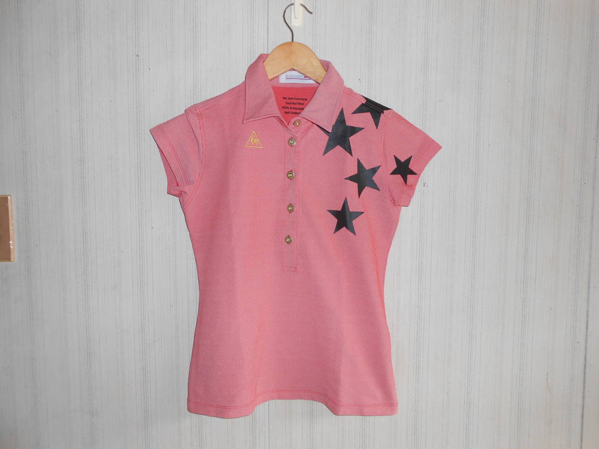 美品ルコックゴルフ星マーク付き素敵な半袖ポロシャツ赤M拍卖