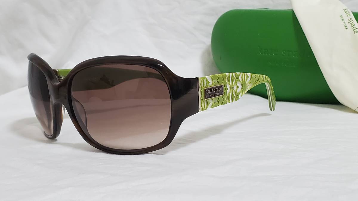 正規レア Kate Spade NEW YORKER ケイトスペード ロゴ アイコンプレート ガーデンフレームサングラス 茶 緑 白 mixカラーアイウェア 付属有拍卖