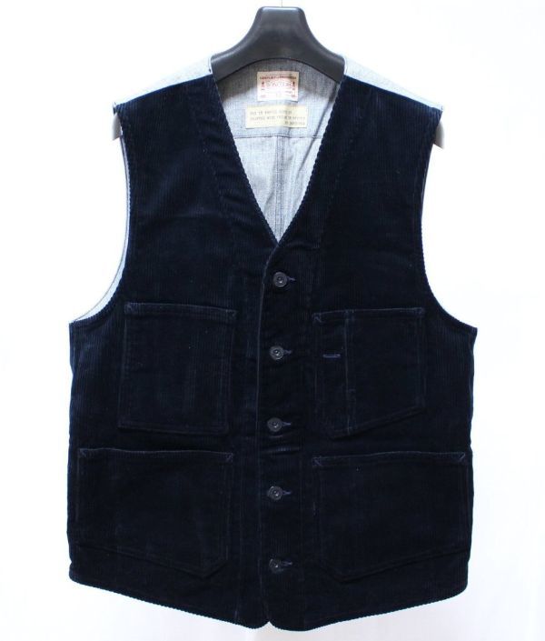 BONCOURA ボンクラ 太畝コールテン ワーク ジレ ベスト 38 紺 コーデュロイ拍卖