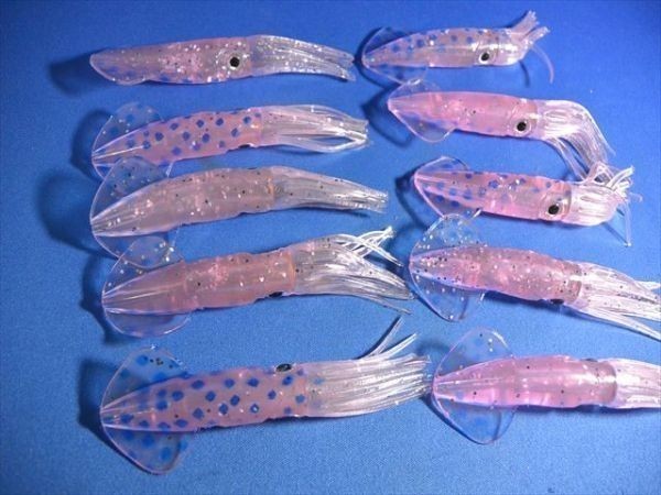 斑点ピンクイカ・10個 10cm イカベイト・イカルアー・ソフトなイカ・根魚、青物、マダイ、真鯛、鯛ラバに追加もあり拍卖