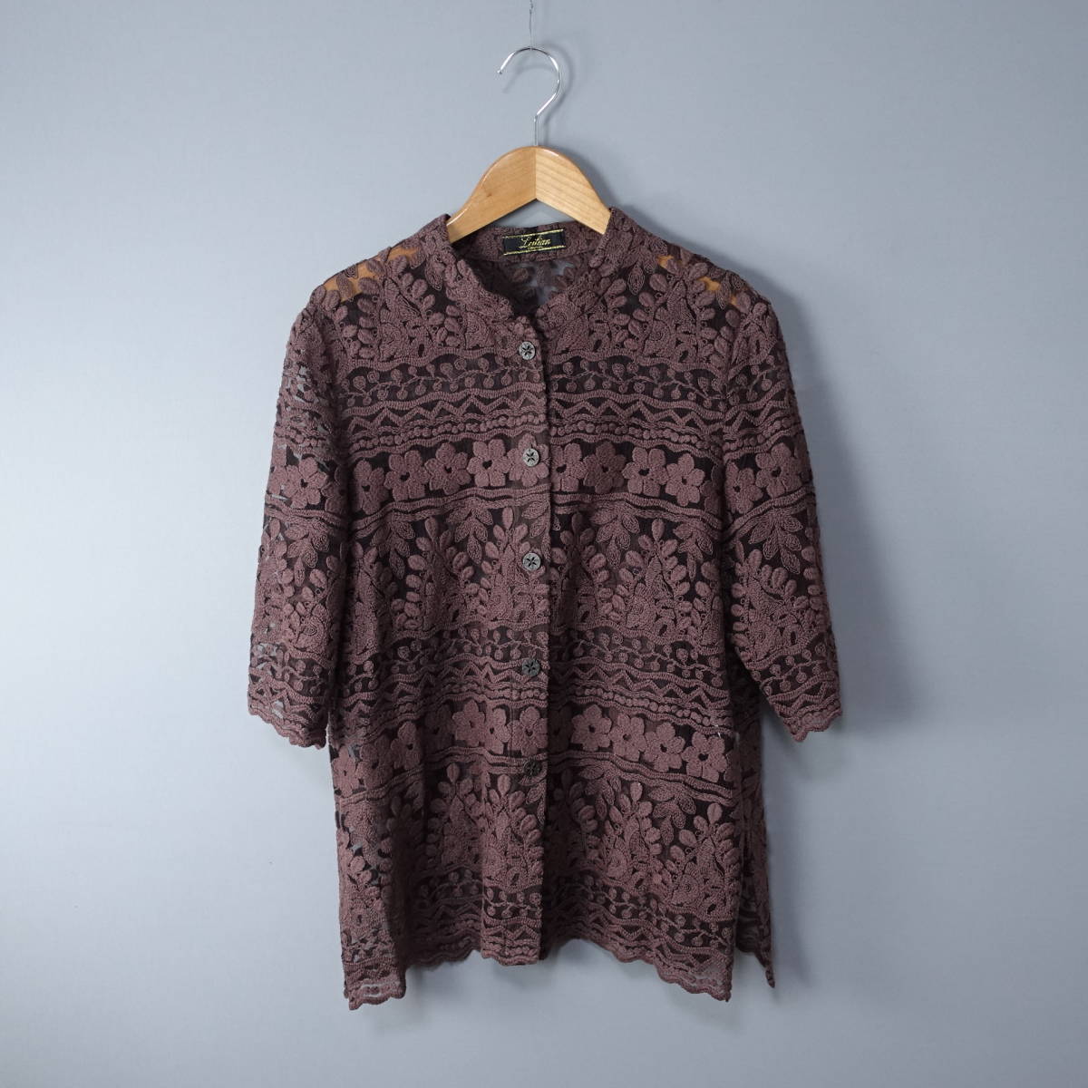 美品*Leilian/レリアン/11/日本製/リネン混シャツ/ブラウン/茶/レディース/ブラウス/カーディガン/トップス拍卖