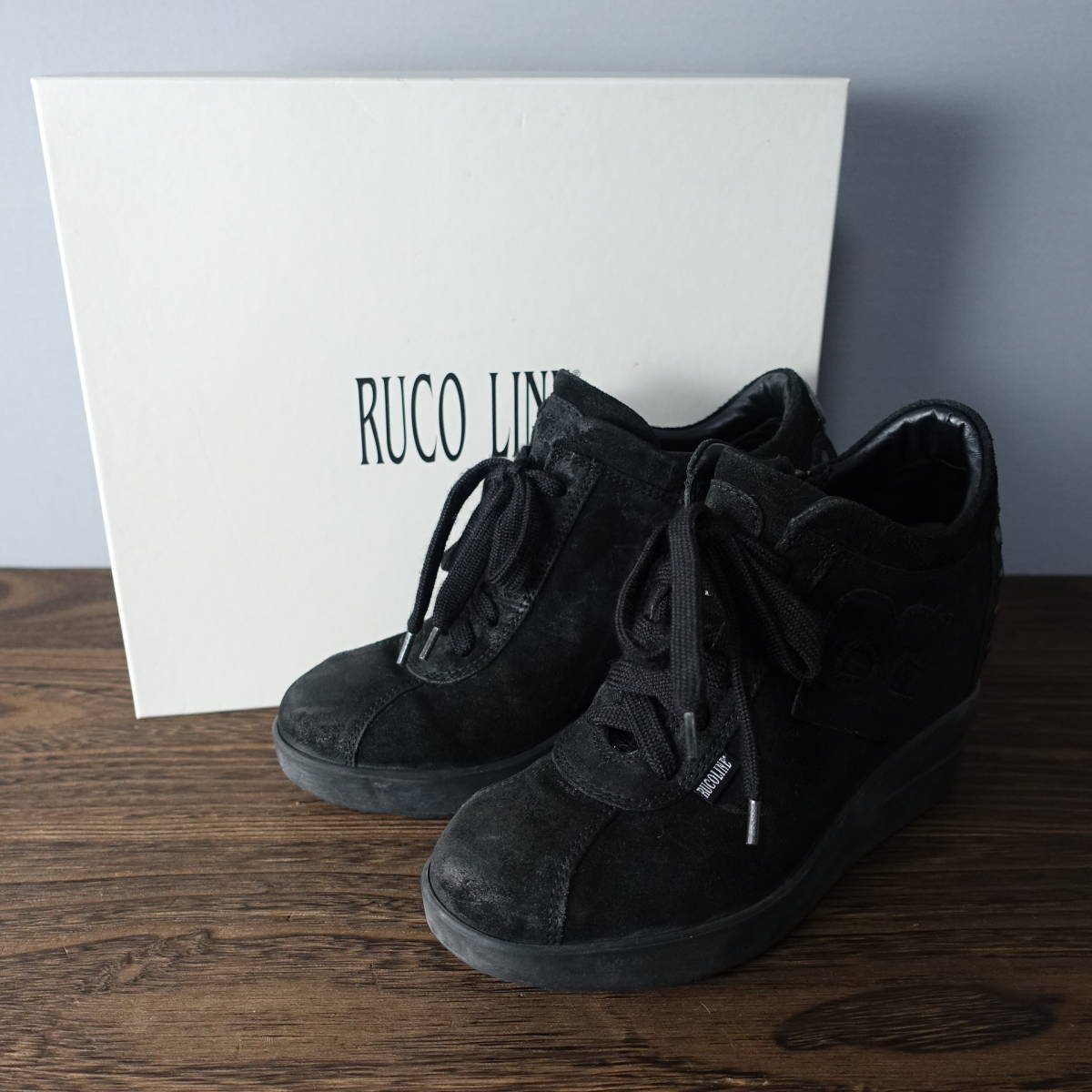 RUCO LINE/ルコライン/36/定価34,000円+税/牛革レザー/ハイカットシューズ/ブラック/黒/レディース/靴/スニーカー/サイドジップ拍卖