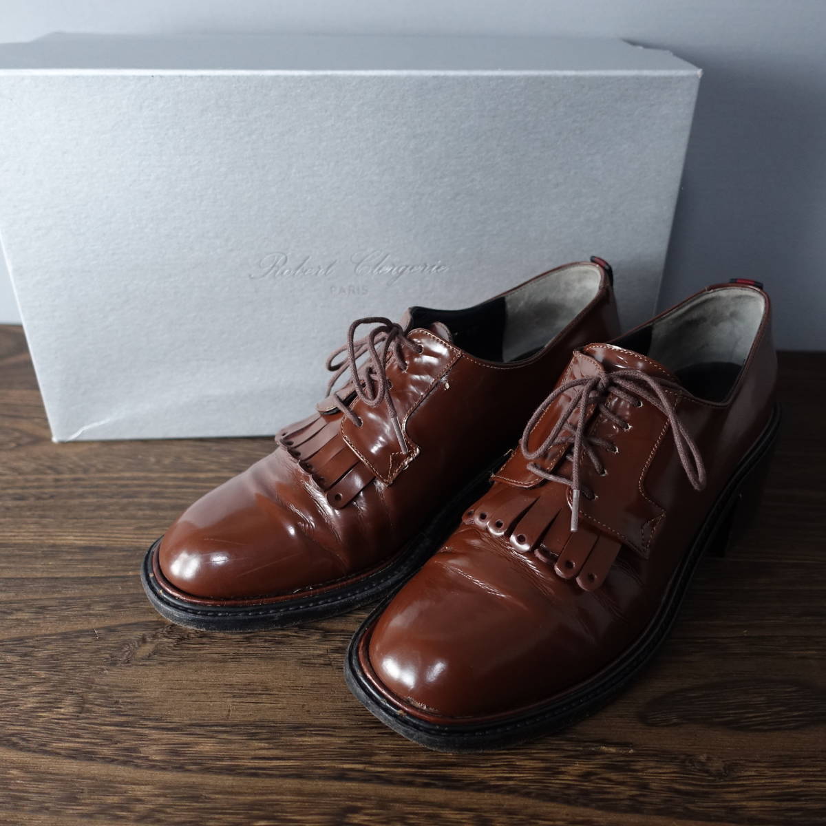 Robert Clergerie/ロベールクレジュリー/38/定価89,000円/フランス製ブーツ/ブラウン/茶/レディース/シューズ/厚底ローファー/靴拍卖