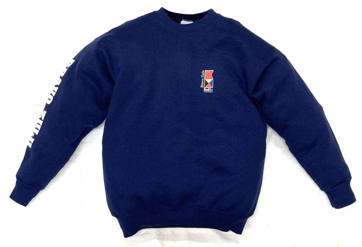 美品 90s FedEx BRAVO ZULU 両面 袖 プリント トレーナー L フェデックス 企業拍卖