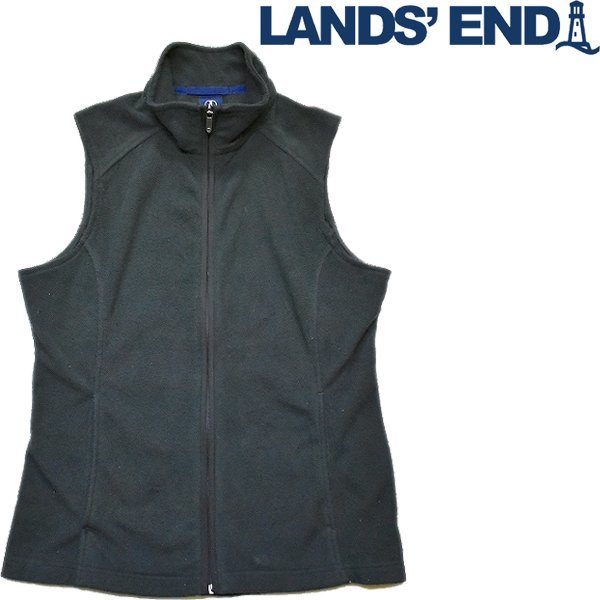 1点物◆ランズエンド黒無地フリースベスト古着レディースLメンズOKアメカジ90sストリートMixアウトドアジャケット薄手ジレ/ブランド785541拍卖