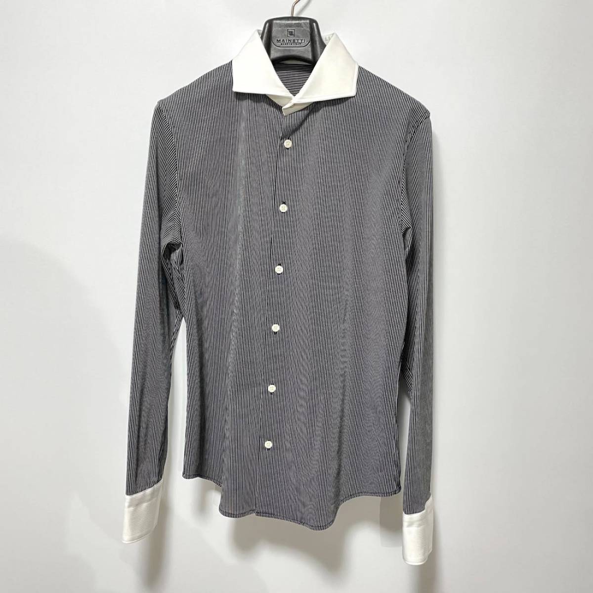 新品 1piu1uguale3 20年春夏 クレリックストライプシャツ 定価42,900円 V(L) 送料230円〜 ウノピュウノウグァーレトレ AKM ジュンハシモト拍卖