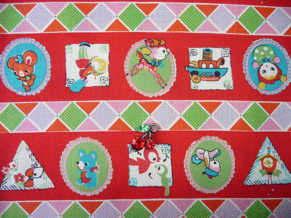 即決★レア レトロバンビおもちゃ柄生地レッド☆昭和 ハイカラ倶楽部宇山アニマル朱拍卖