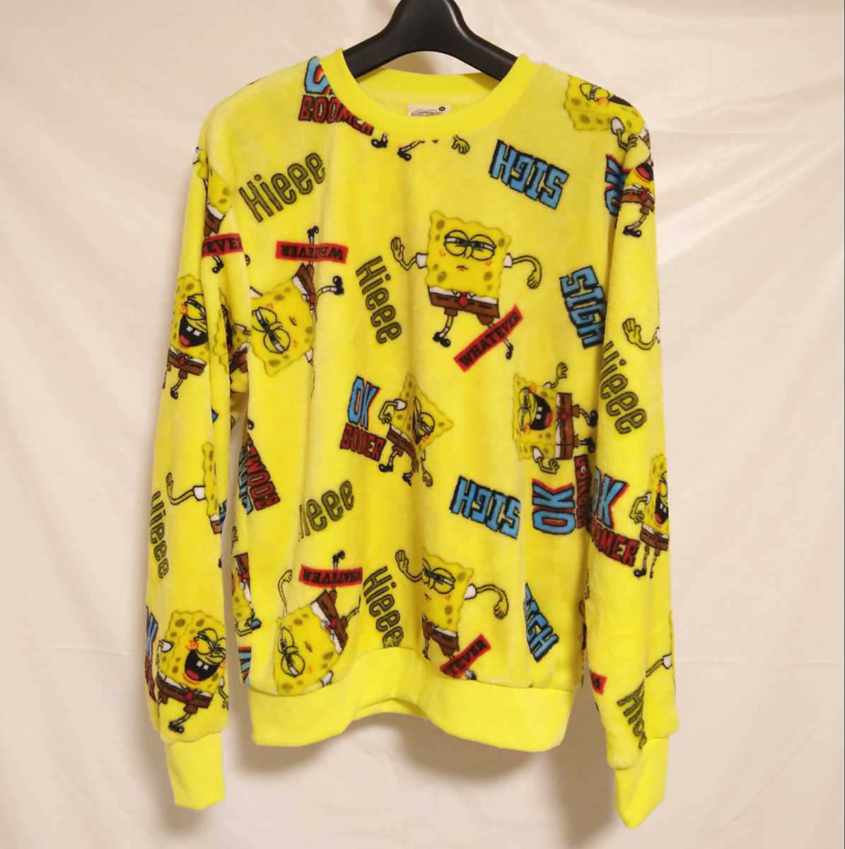 スポンジボブ 総柄 フリース モコモコ プルオーバー 表起毛 イエロー メンズ Mサイズ ② 拍卖