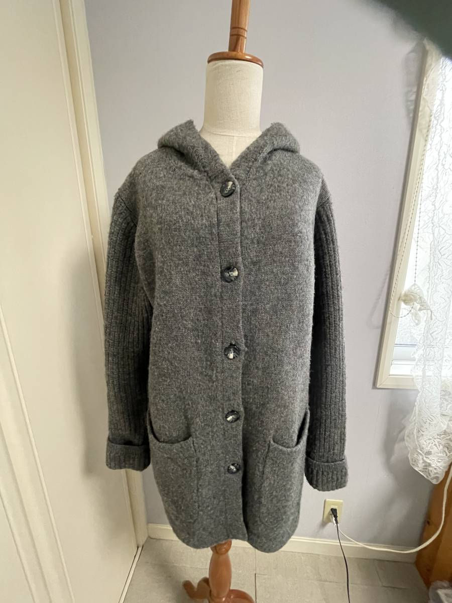 USED・レディース・ロングカーディガン・フード付きセーター・カーディガン・ニットコート・サイズM・グレー・200円拍卖