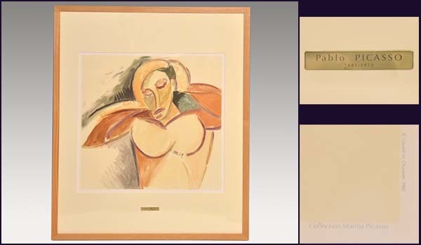 【真作】ピカソ Pablo Picasso リトグラフ「男の半身像」 1982年 カラー石版 マリナコレクション 額装あり 絵画 書画 美品 y0021拍卖