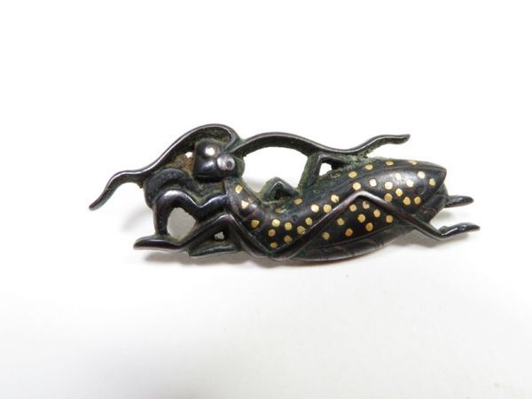 【4874】江戸~明治時代 堤物 莨道具 赤銅象嵌カマキリ金具(初品・買取品)拍卖