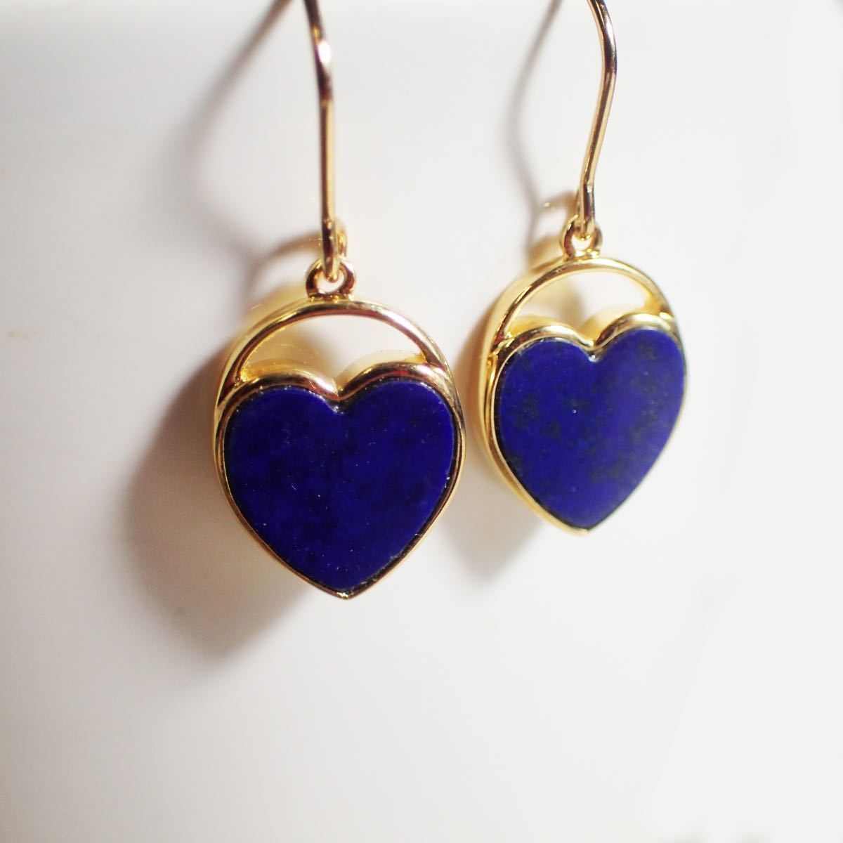 美品 ラピスラズリ 宝石質 フックピアス 天然石 ハート 幸運UP誕生石 18KGP拍卖