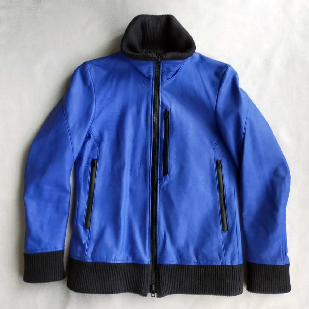 MofM レザー ジャケット 青 黒 S man of moods 革ジャン ブルゾン ライダース 羊革 1piu1uguale3 wjk 5351 pour les hommes tornado mart拍卖