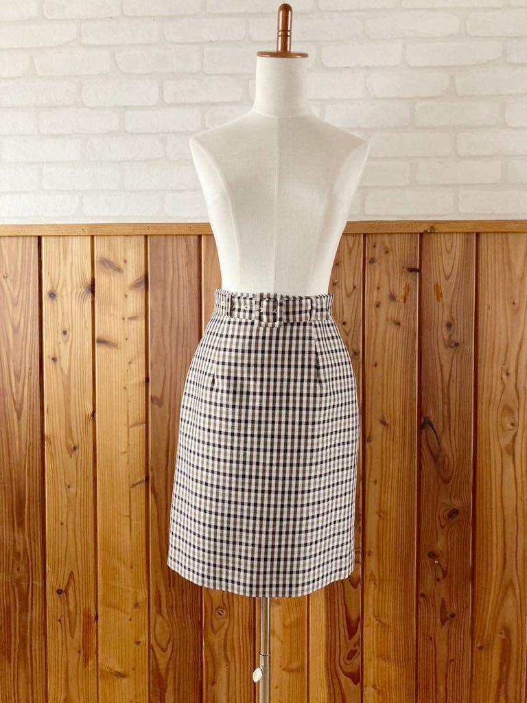 PROPORTION BODY DRESSING レディース チェック柄 膝丈 タイト スカート 2 ブラウン系 茶系 S-Mサイズ位 プロポーションボディドレッシング拍卖