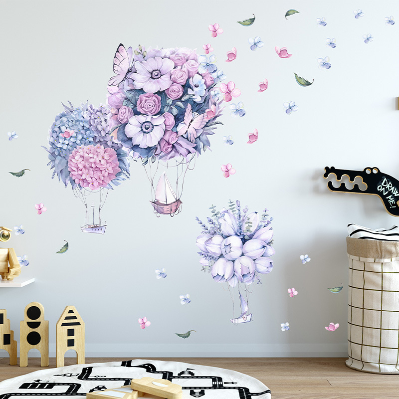 ウォールステッカー YAC151 パープル花の熱気球 夢幻 癒す DIY 壁紙 インテリアシート 剥がせるシール 送料無料拍卖
