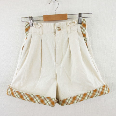 ポイカ Poika キュロット ショートパンツ チノ チェック オフホワイト 白 *A93 レディース拍卖