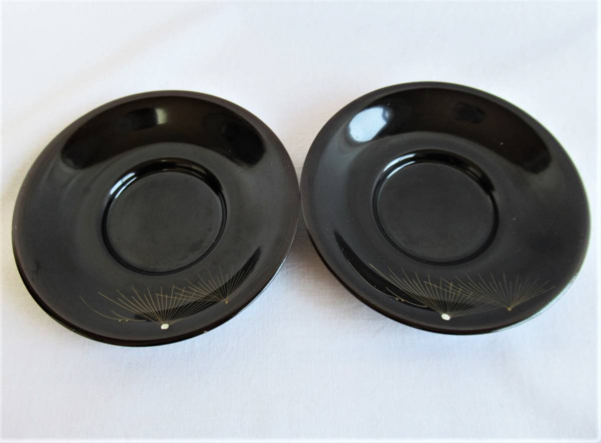 茶托 漆器 沈金 松葉 煎茶道具 2枚セット拍卖