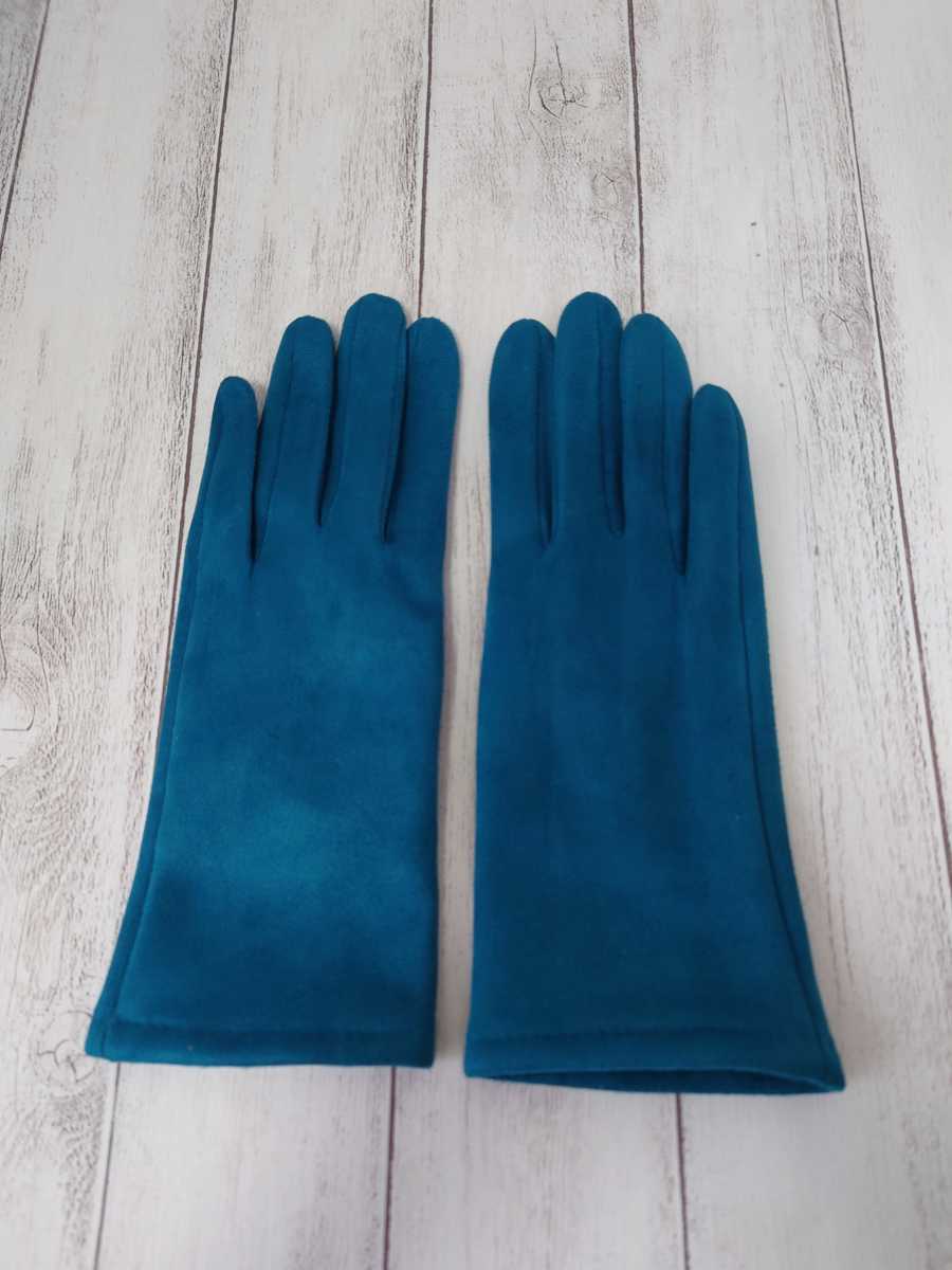 レディース 手袋 裏起毛 暖かい グローブ シンプル ストレッチ ターコイズブルー 無地 スマホ拍卖