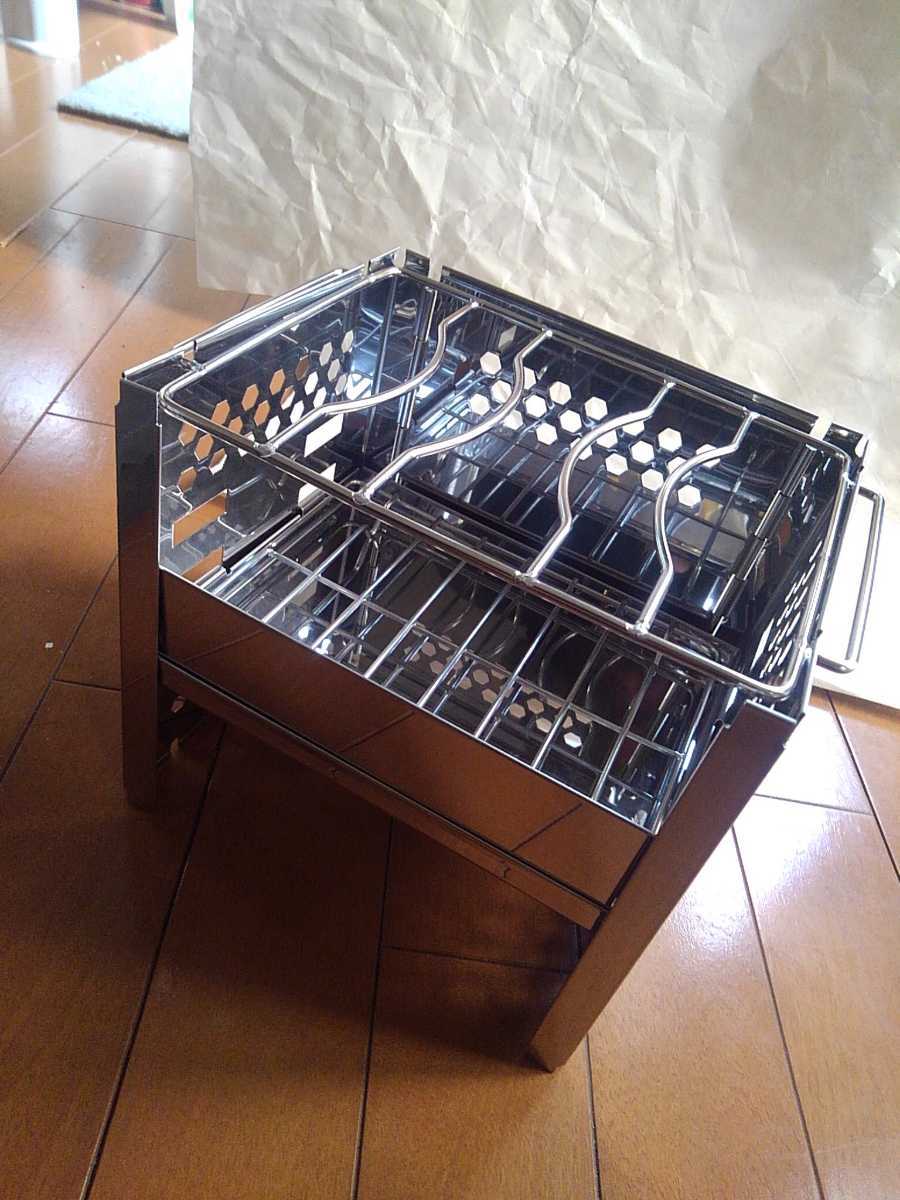 ☆新品☆ 折りたたみコンロ ポータブル コンパクト バーベキュー アウトドア 炭火 収納袋付 キャンプ 火力2段階調整可能 BBQ拍卖