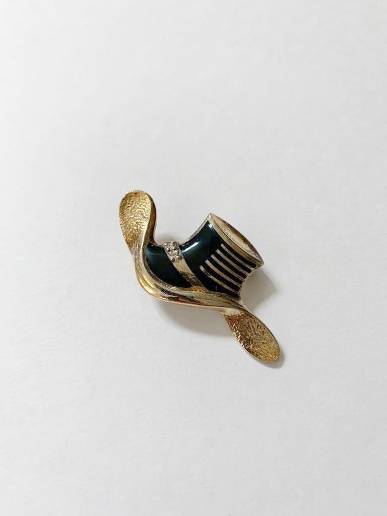 【レア 】英国購入 ヴィンテージ デンガロンハット ブローチ ネックレストップ 925刻印有 天然ダイヤ ゴールド帽子 ユニセックス YG GP拍卖