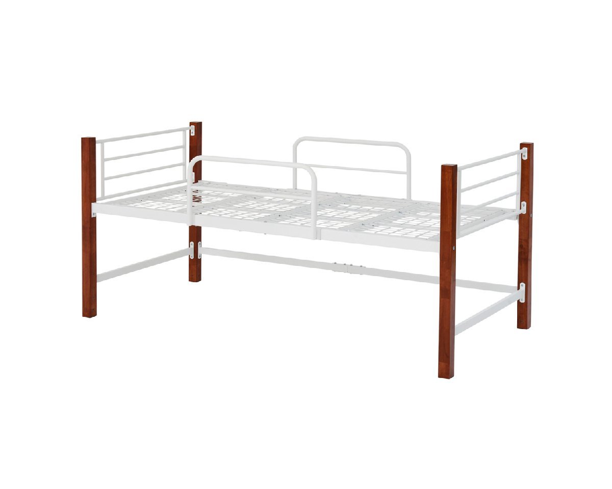 天然木脚 パイプベッド ミドルタイプ フレーム シングル ホワイト×ブラウン拍卖