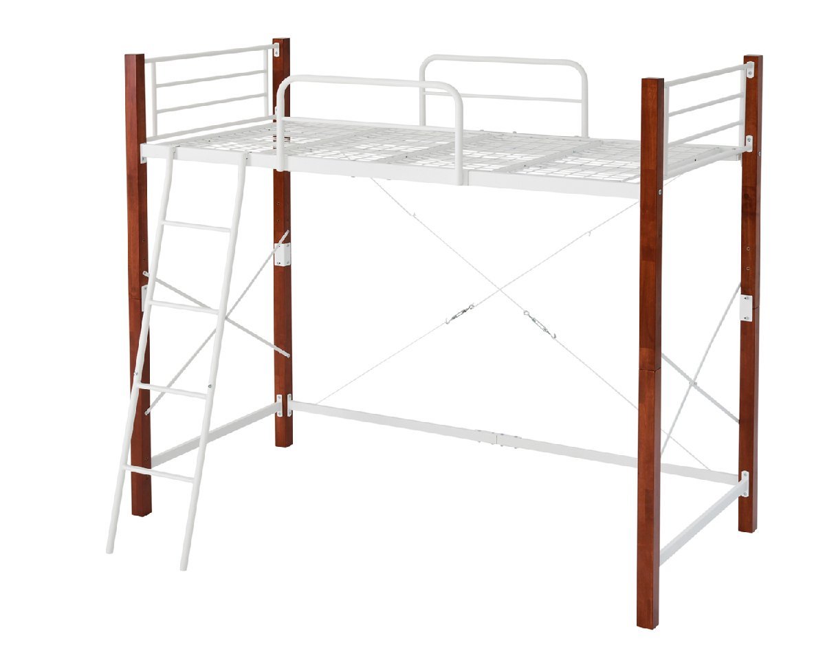 天然木脚 ロフトベッド ロフトタイプ フレーム シングル ホワイト×ブラウン拍卖