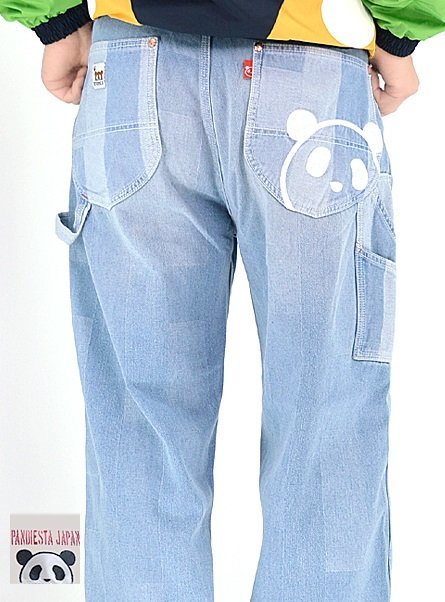 ブロックジャガードワイドペインターパンツ◆PANDIESTA JAPAN ブルー38inch 38インチ 523651 パンディエスタジャパン パンダ ゆったりめ拍卖
