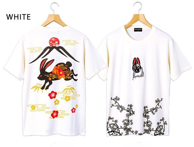 黒菟華 梅黒兎華半袖Tシャツ◆LIN ホワイトMサイズ AL-758012 和柄 和風 兎 うさぎ ウサギ 刺繍拍卖