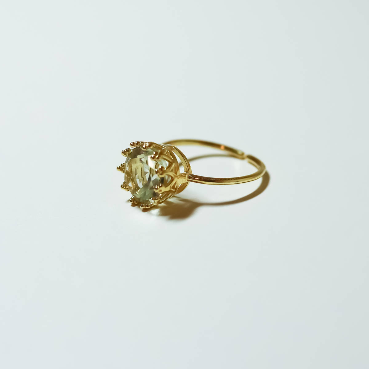 宝石質 グリーンアメジスト クラウン リング【フリーサイズ】指輪 ゴールドコーティング 18KGP / s925 シルバー拍卖