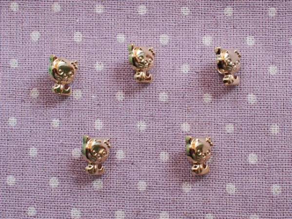 レトロビンテージ手芸雑貨ボタン・*キティ風ネコちゃん・ゴールド13mm・5個セット☆パーツ拍卖