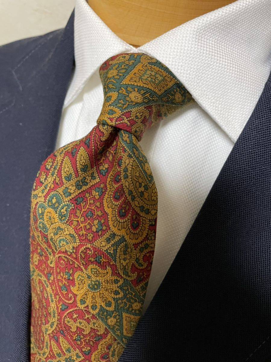 【希少】リバティ ウールタイ 大剣約10cm ペイズリー柄 ウールネクタイ ウール100%拍卖