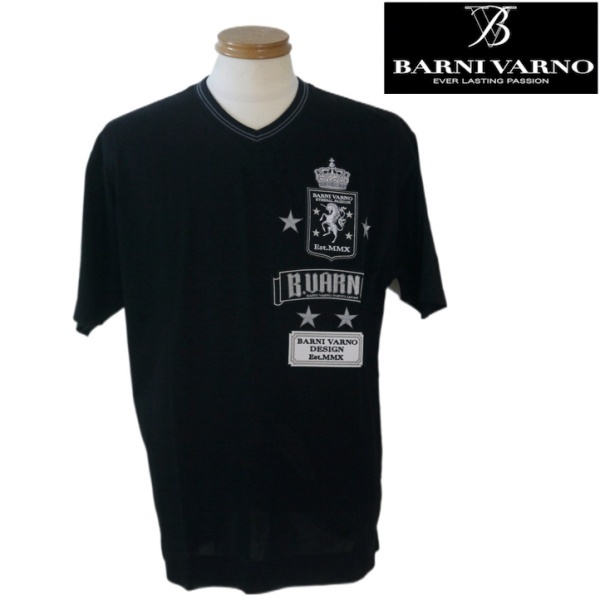【春夏SALE】バーニヴァーノ/BARNIVARN Vネック半袖Tシャツ LLサイズ 948-黒系拍卖