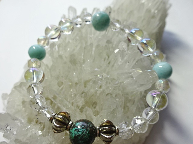 パワーストーンブレスレット ラリマー・クリソコラ・アクアオーラ・水晶<心に潤いと自信を与える>16㎝ 24粒 027 拍卖