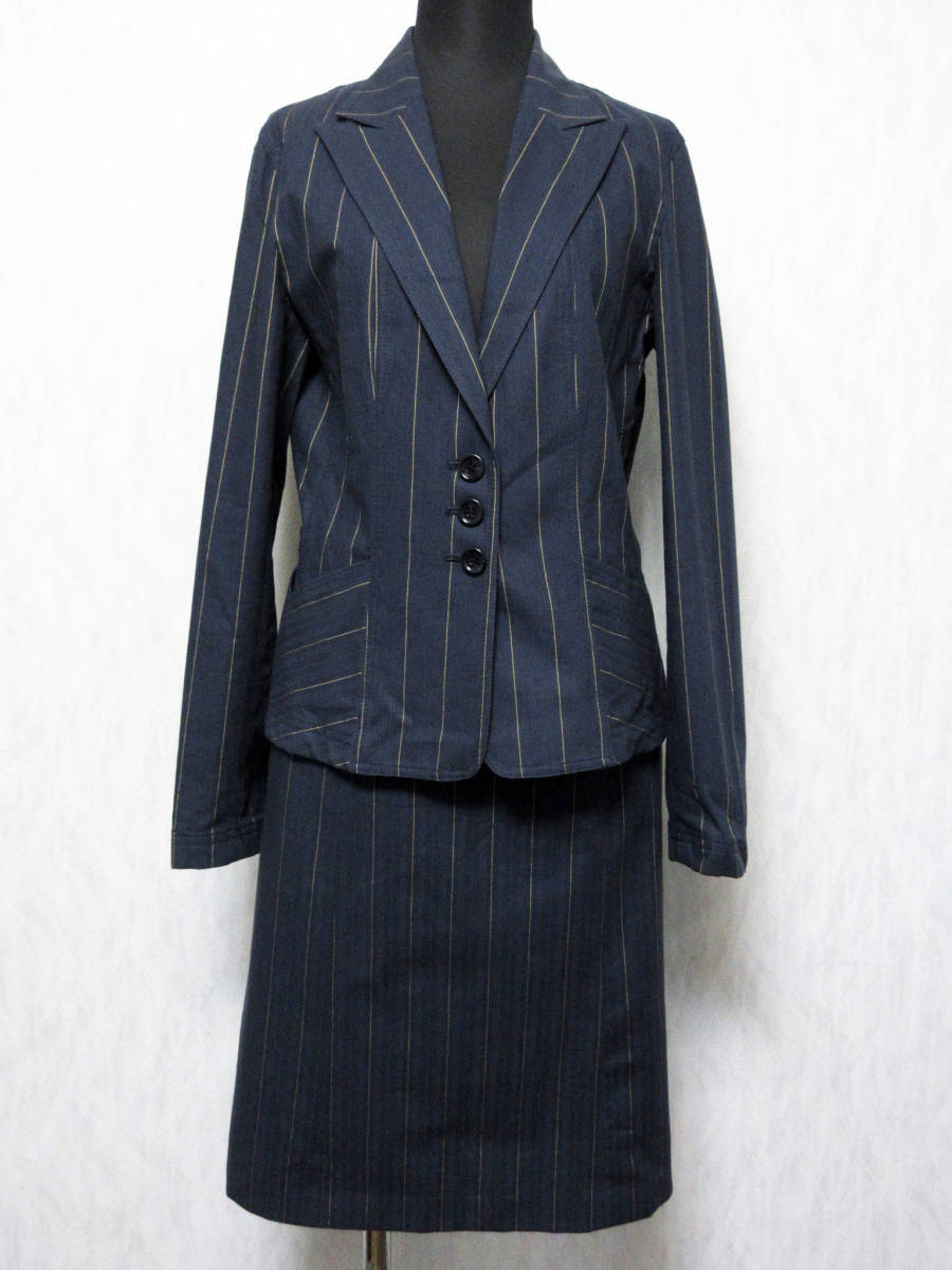 アナイ ANAYI コットン スカート スーツ セットアップ 38 紺 ネイビー yg6841拍卖