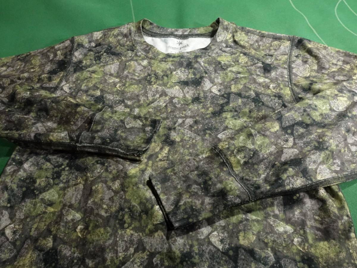 ▲スノーピーク ポリエステル100%v 防虫加工 プリンテッド インセクトシールド ロングスリーブ Tシャツ グリーン迷彩 XS-S 美品!!!▲拍卖
