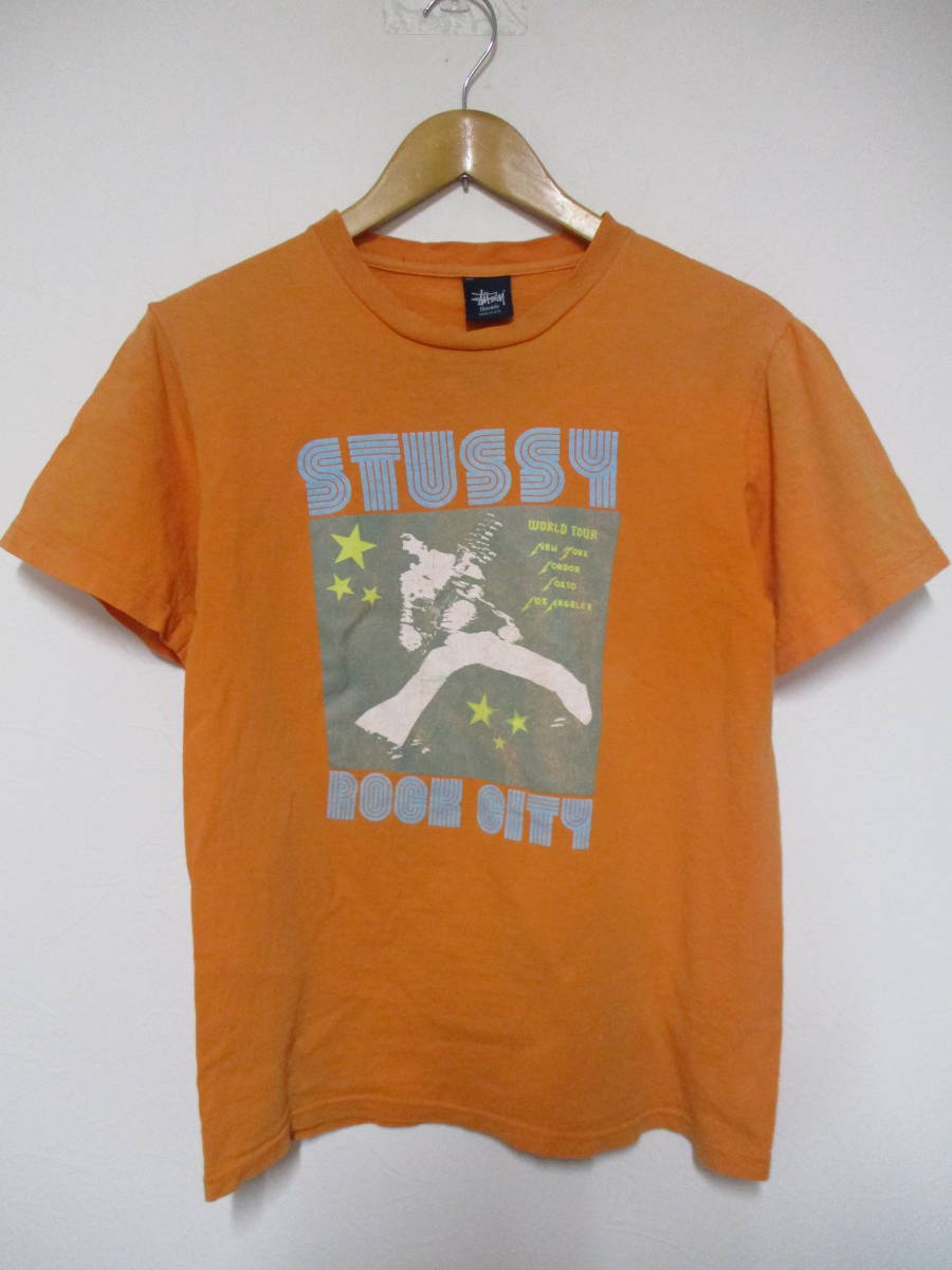 90s USA製 STUSSY ステューシー 紺タグ World Tour ワールドツアー RockCity Tシャツ Sサイズ拍卖