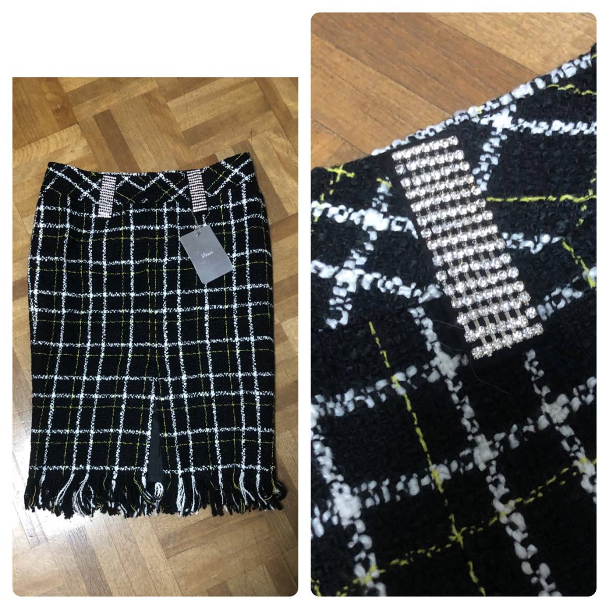 新品タグ付きデュラスアンビエント DURAS ambient ビジュー付きツイードスカート拍卖