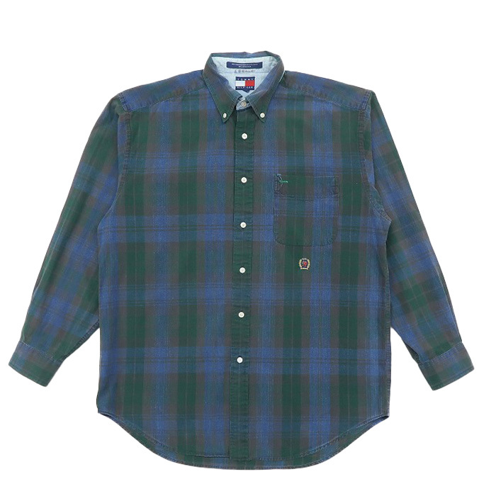 古着 TOMMY トミーヒルフィガー 長袖シャツ チェック グリーンベース サイズ表記:M gd76719拍卖